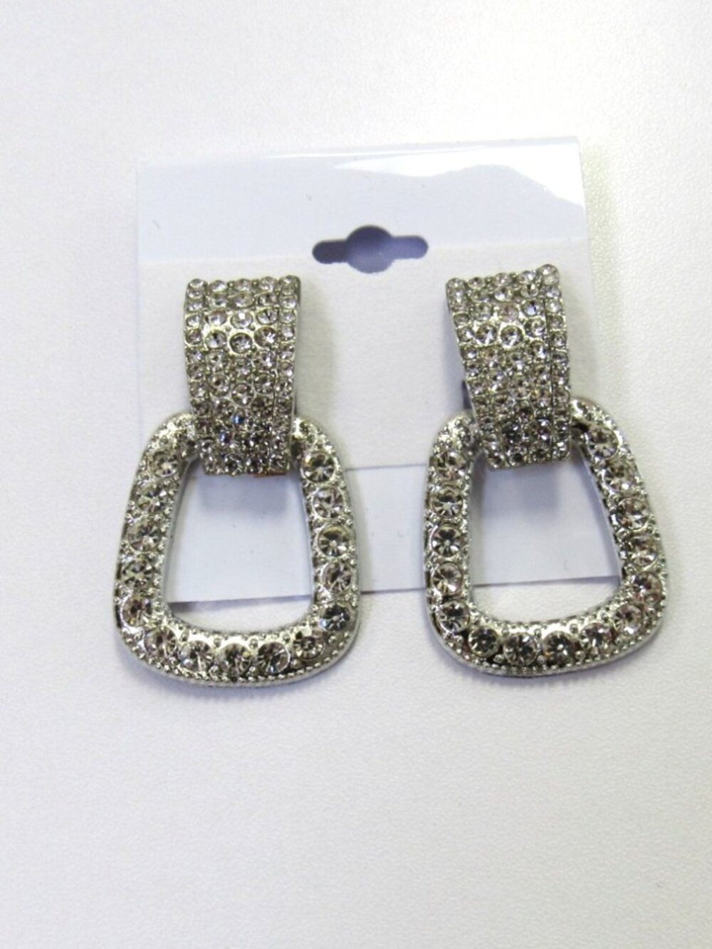 Silver Plated Rhinestone Sparkle Clip On Drop Dangle Earrings Clip-ons